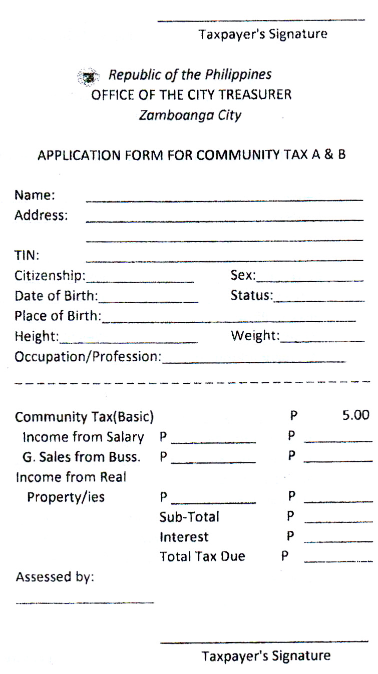 APPLICATION FORM FOR COMMUNITY TAX A & B | City Treasurer's Office